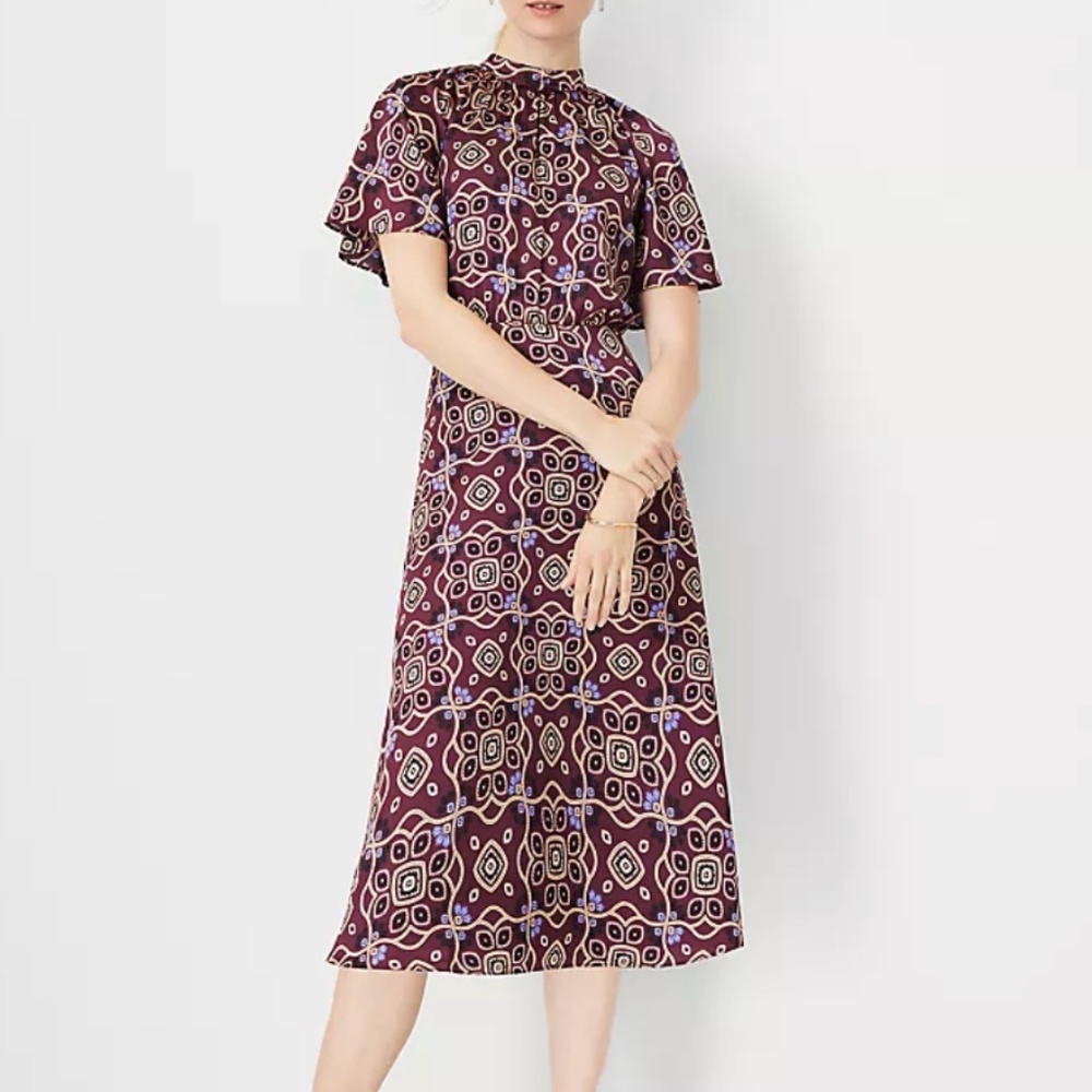 Ann Taylor Medallion Mock Neck Flare Dress